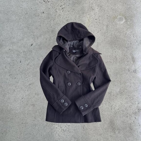 vintage brown wool peacoat with hood - Picture 1 of 8